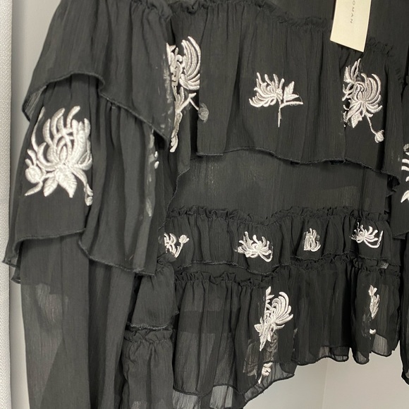 NWT Zara RARE Embroidered Tulle Floral Black Tiered Blouse Top Size M Medium - Picture 9 of 12